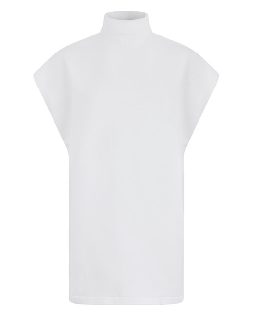 Alaïa White Sleeveless Sweater, High Collar, Cotton