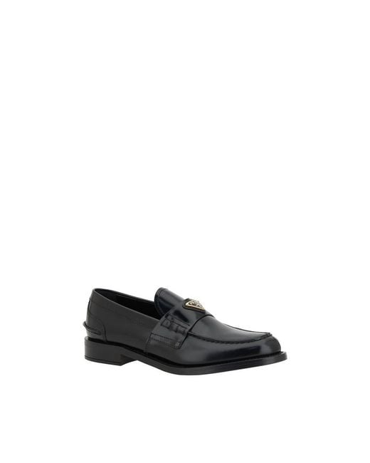 Prada Black Leather Logo Loafers