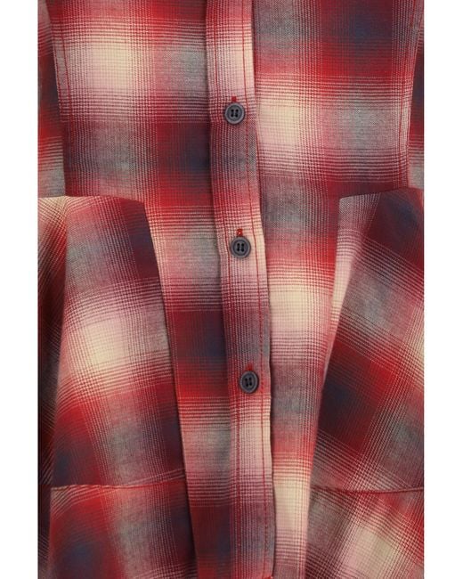 Ganni Red Peplum Flannel Shirt Cotton