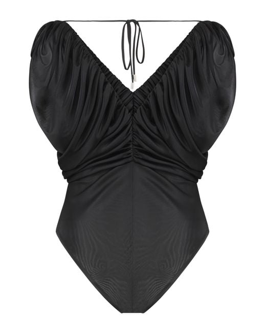 Pinko Black Beccafico Nylon Bodysuit Polyester; Nylon; Elastane Tops
