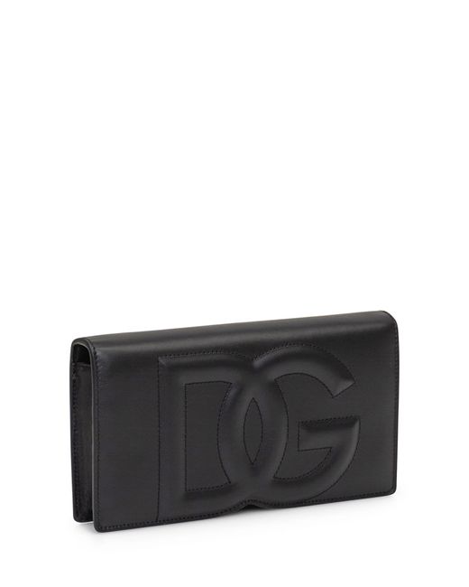 Dolce & Gabbana Gray Leather Phone Bag With Logo