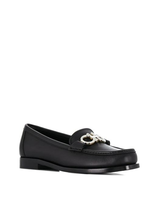 Ferragamo Black Rolo Leather Loafers
