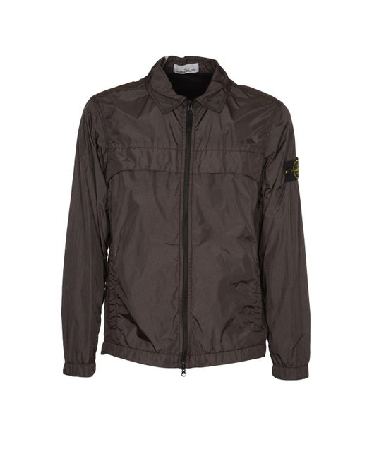 Stone Island Brown Crinkle Reps Zipped Shirt Jacket for men