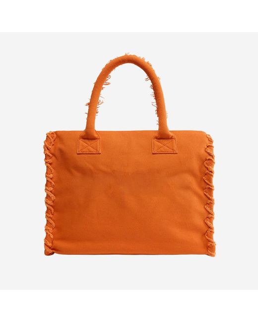 Pinko Orange Cotton Shopper Bag Handbags