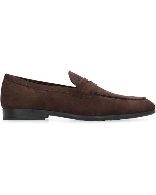 Tod's Brown Suede Loafers Calf for men
