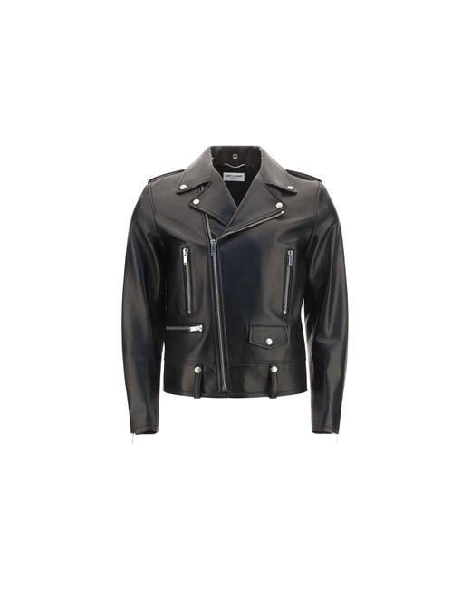Saint Laurent Black Classic Motorcycle Leather Jacket for men