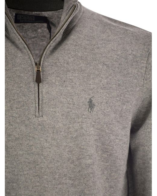 Polo Ralph Lauren Gray Wool Pullover With Half Zip for men