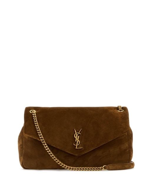 Saint Laurent Brown Caramel Suede Leather Large Calypso Shoulder Bag