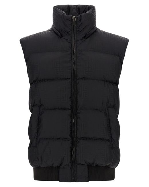 Balmain Black 'monogram Pb Labirinto' Down Jacket for men