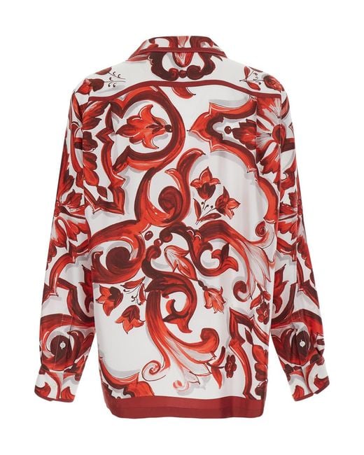 Dolce & Gabbana Red Shirt With Hawaii Collar Silk for men