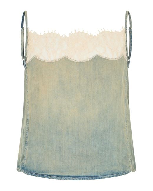 DIESEL Green Sleeveless Denim Top Cotton Vests & Tank Tops