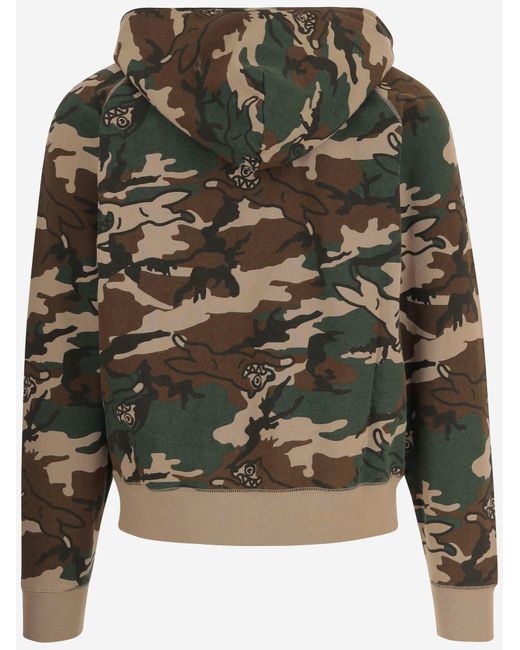 ICECREAM Green Zip Hoodie With Camouflage Print Cotton Sweatshirts for men