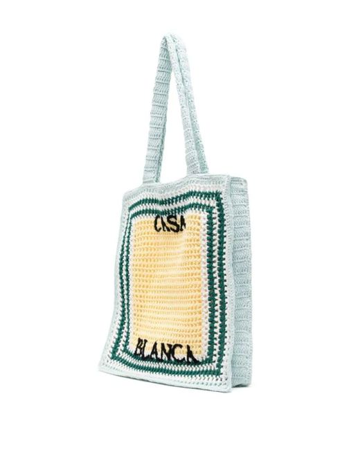 Casablancabrand Crocheted Tennis Tote Bag In Green, Yellow And White