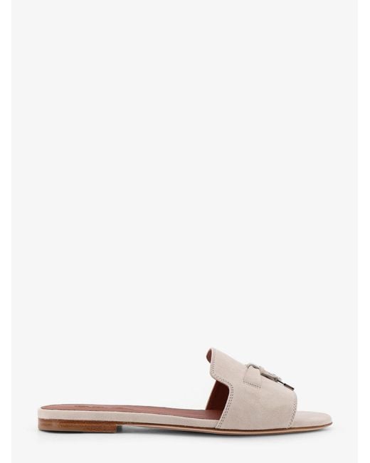 Loro Piana White Flat Suede Sandals Summe Charms