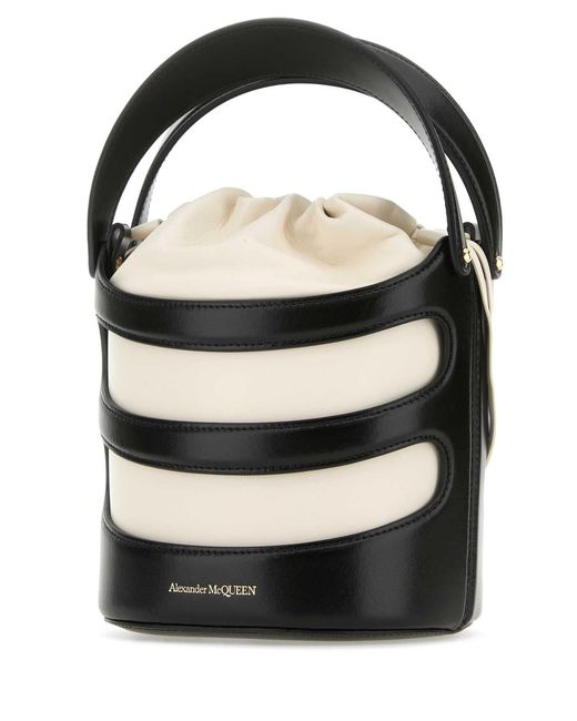 McQueen Black Two-Tone Leather The Rise Bucket Bag Borse A Secchiello