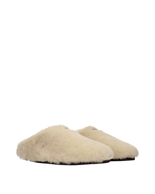 Prada Natural Slides And Clogs Fur/Travertine