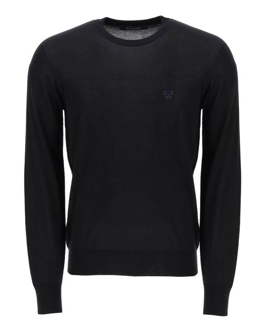 Versace Black Pullover With Medusa Embroidery for men