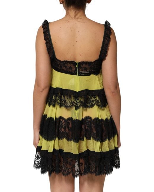 Dolce & Gabbana Green Tiered Lace Trim Dress