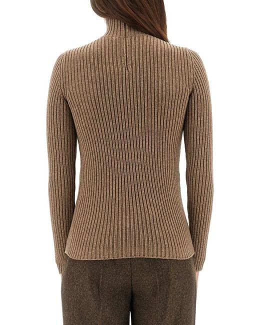 Max Mara Brown Max Mara Ribbed Wool-Cashmere Turtleneck Sweater