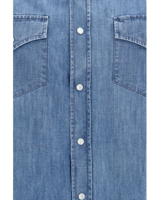 Brunello Cucinelli Blue Easy Fit Lightweight Denim Shirt for men