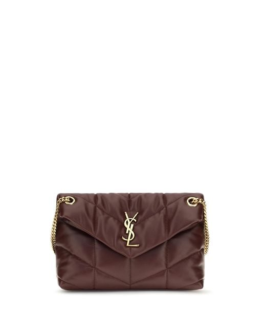 Saint Laurent Brown Shoulder Bag Puffer Toy Lambskin