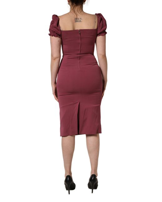 Dolce & Gabbana Red Silk Sweetheart Sheath Midi Dress