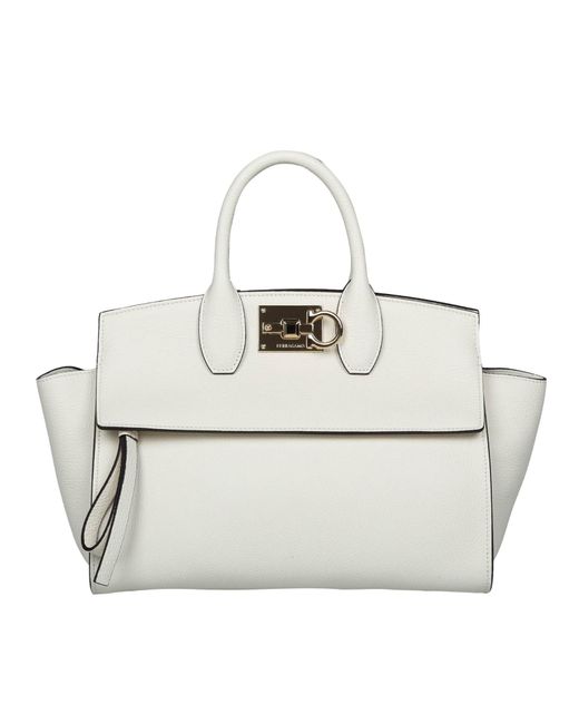 Ferragamo White Studio Sof Leather Handbag