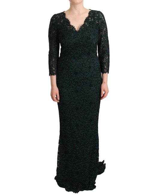 Dolce & Gabbana Black Elegant Lace Floor-Length V-Neck Dress