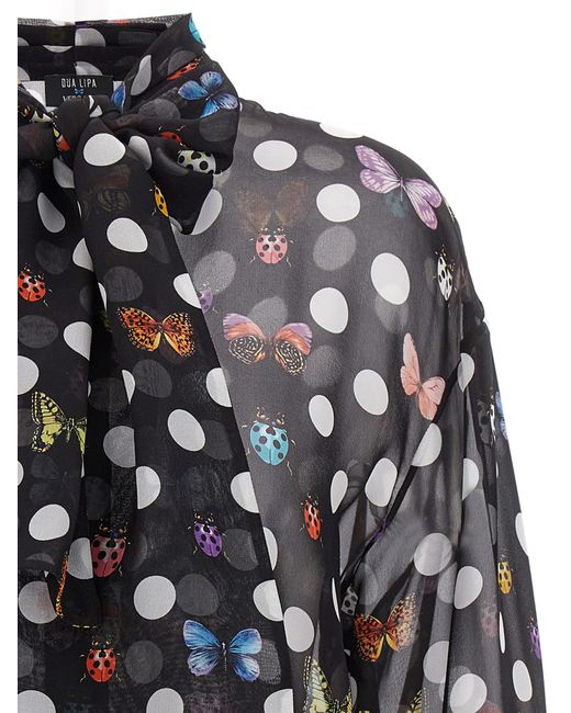 Versace Black Heritage Butterflies & Ladybugs Polka Dot Shirt, Blouse