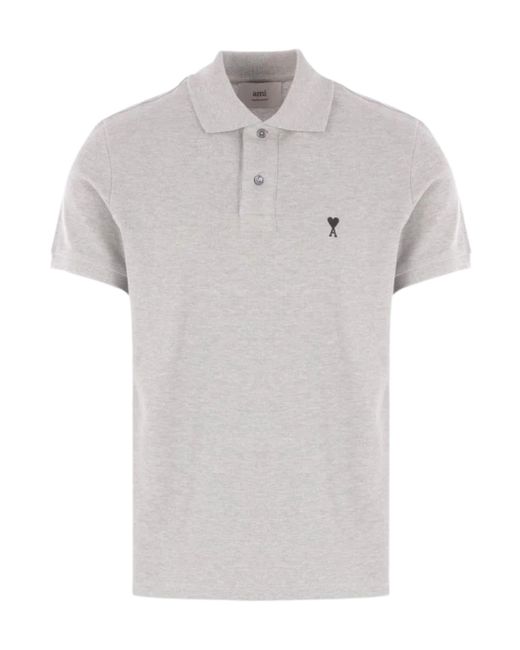 AMI Gray Cotton Contrasted Ami De Coeur Polo Shirt for men