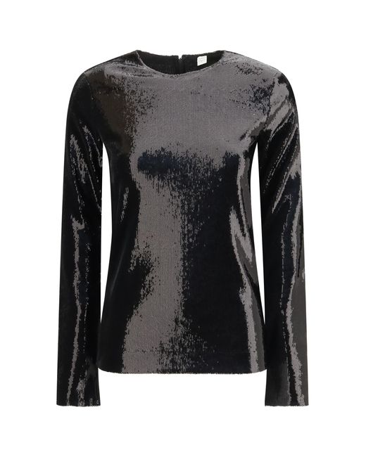 Totême Black Long-Sleeved Sequin Top Polyester Shirt