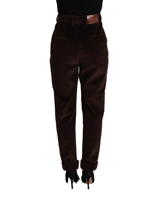 Dolce & Gabbana Black Elegant Bordeaux High-Waisted Corduroy Pant