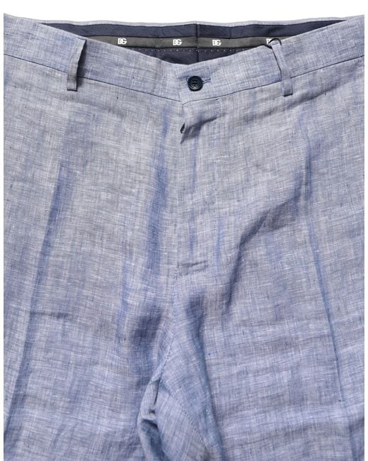 Dolce & Gabbana Blue Linen Straight Dress Trouser Pants for men
