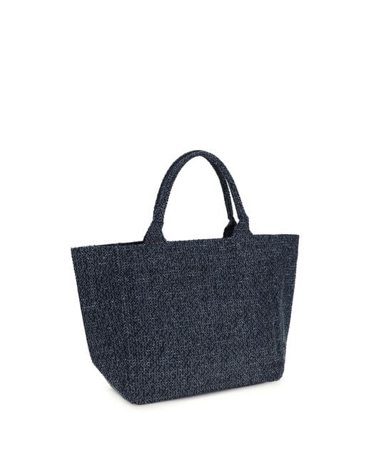 Ganni Blue Medium Denim Tote Bag With Bear Cotton Shoulder