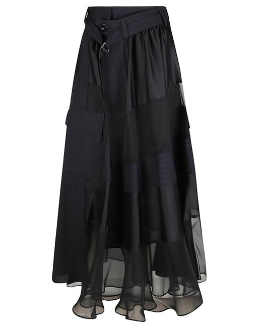 Sacai Black Belted Long Skirt
