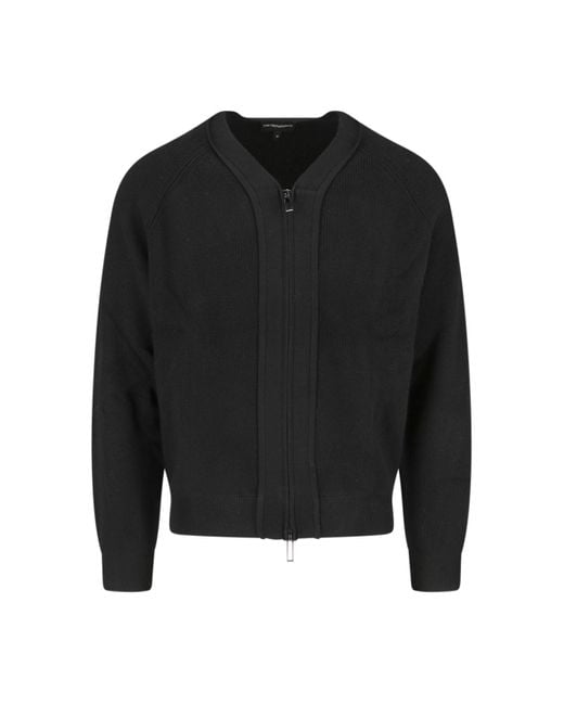 Emporio Armani Black Knit Zip Cardigan for men