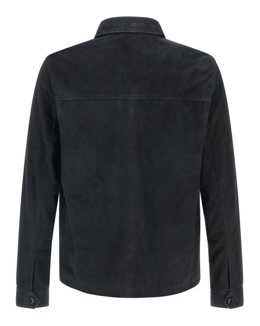 Pal Zileri Black Suede Overshirt Leather Down Jacket, Parka, Casual Jackets for men