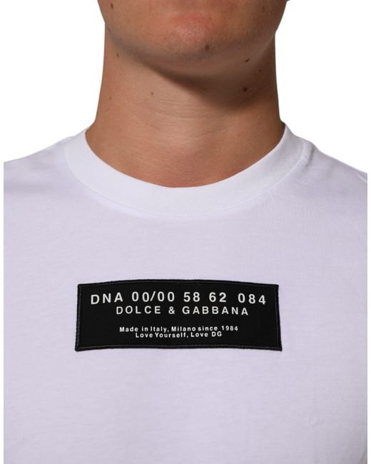 Dolce & Gabbana White Cotton Logo Print Crew Neck T-Shirt for men