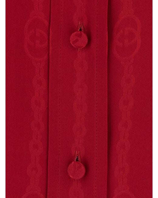 Gucci Red Silk Shirt With Bow, Blouses
