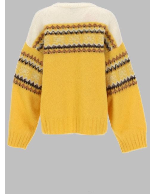 Ganni Yellow Knit Jumper Inlay Alpaca Wool Jumpers