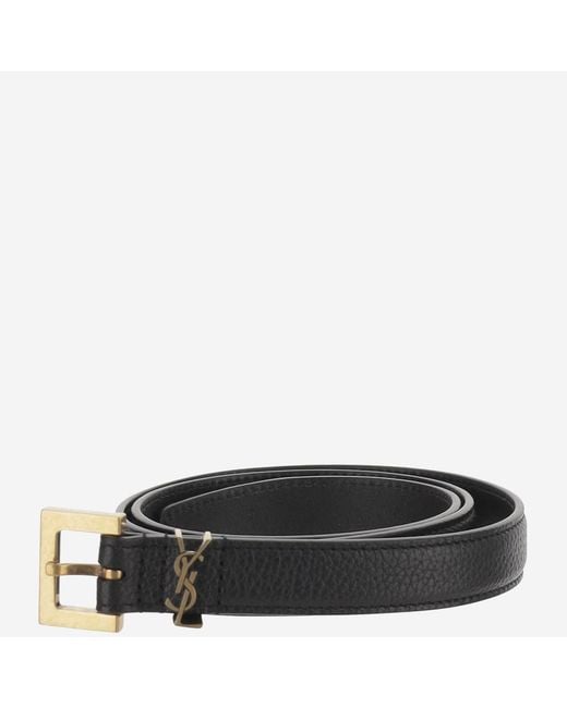 Saint Laurent Black Leather Belt Cassandre for men