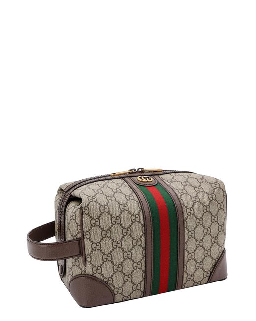 Gucci Gray Gg Supreme Fabric Beauty Case With Frontal Web Band for men