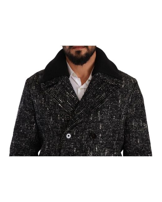 Dolce & Gabbana Black Wool Double Breasted Coatjacket for men
