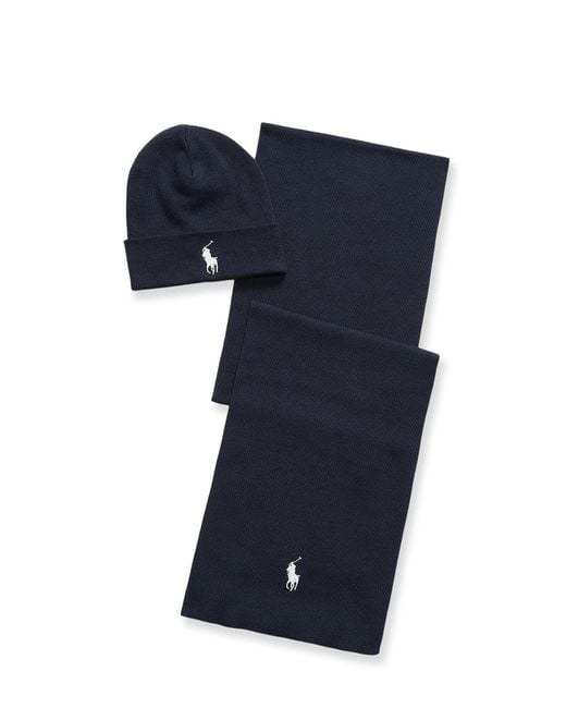 Polo Ralph Lauren Blue Cotton Hat And Scarf Set for men