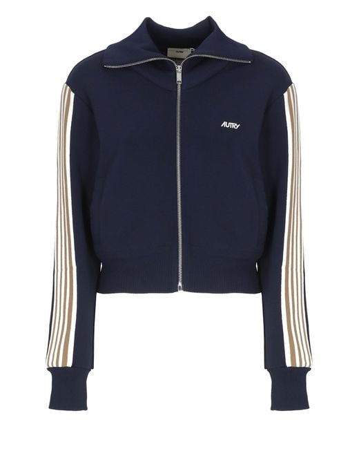 Autry Blue Viscose Sweatshirt With Front Zip
