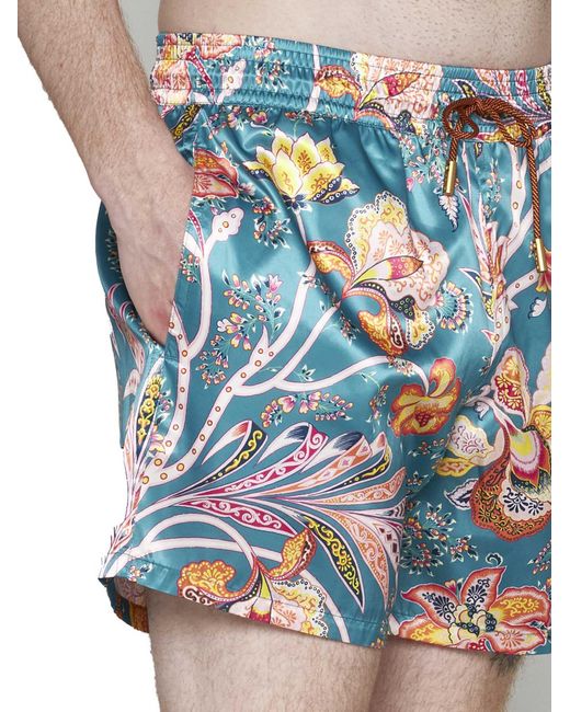 Etro Blue -floral Print Swim Shorts for men