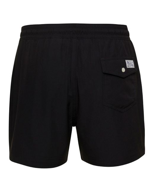 Polo Ralph Lauren Black Swim Trunks With Embroidered Logo And Logo Patch In Nylon Man for men