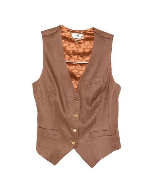 Elisabetta Franchi Brown Linen Blend Vest