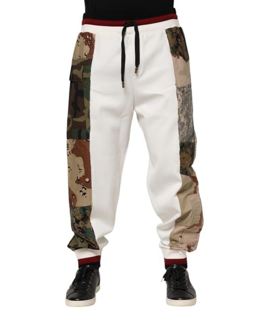 Dolce & Gabbana White Patchwork Camo Cotton Pants for men