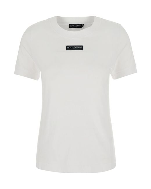 Dolce & Gabbana White Cotton Logo Patch T-Shirt T-Shirts & Jerseys